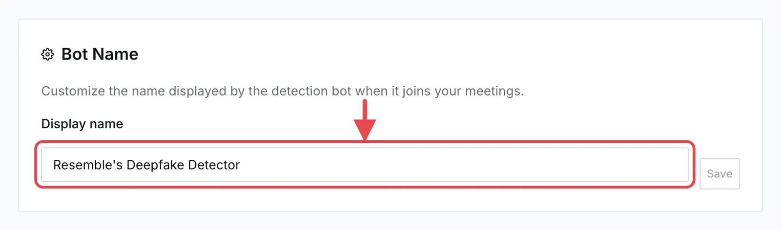 The Bot Name section with the Display name field